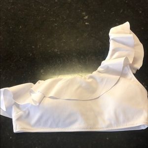 Zara one shoulder white ruffle swim top